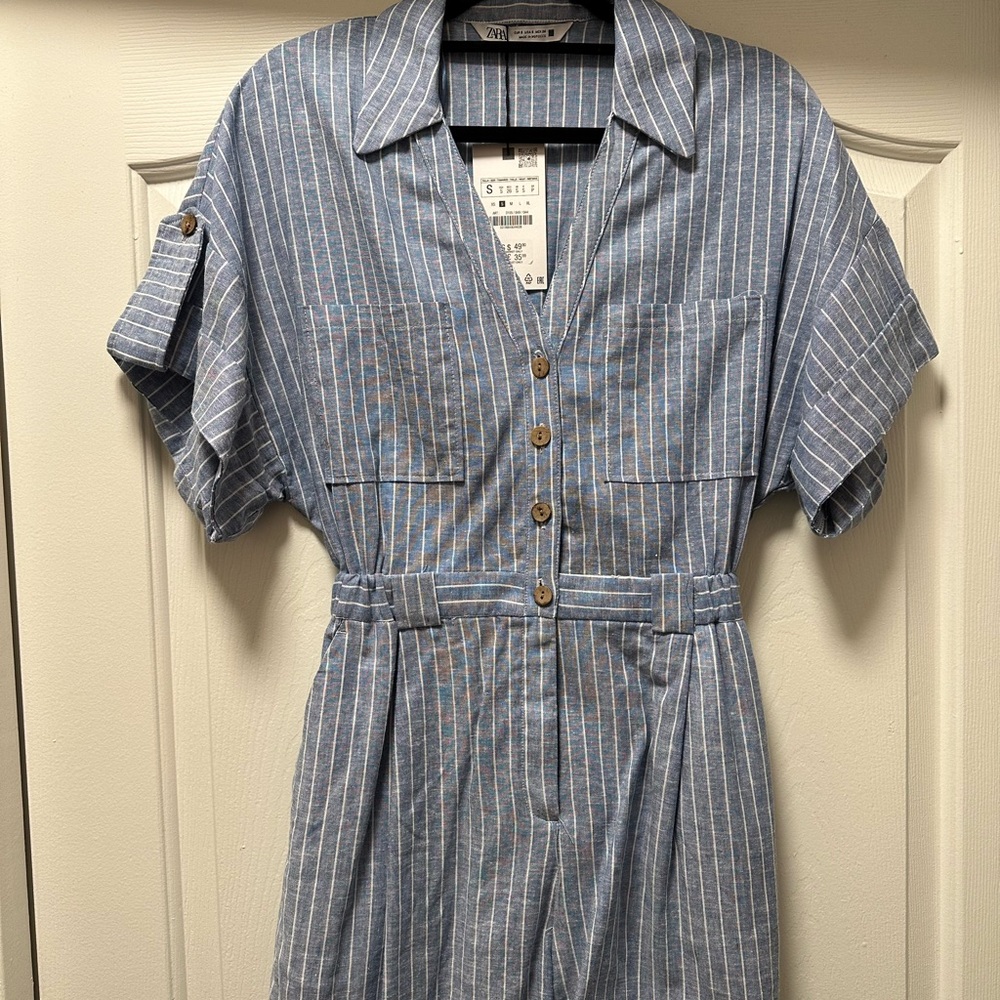 Zara Blue and White Striped Jumpsuit/Romper